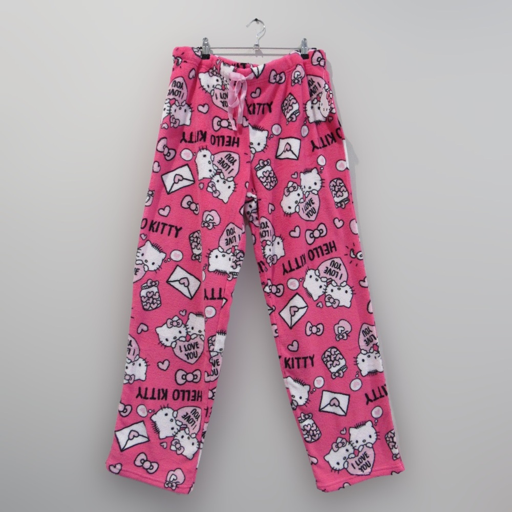 NWT Hello Kitty Dear Daniel Pink Heart Plush Pajamas PJ Pants Sleepwear Large